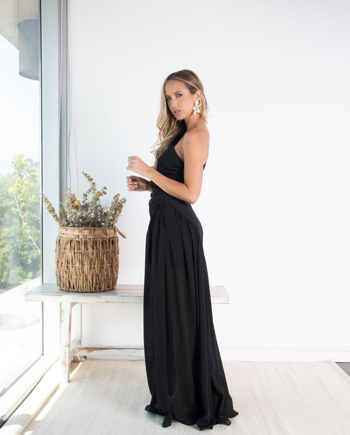 Vestido Largo de Fiesta Viviana Una Manga Negro