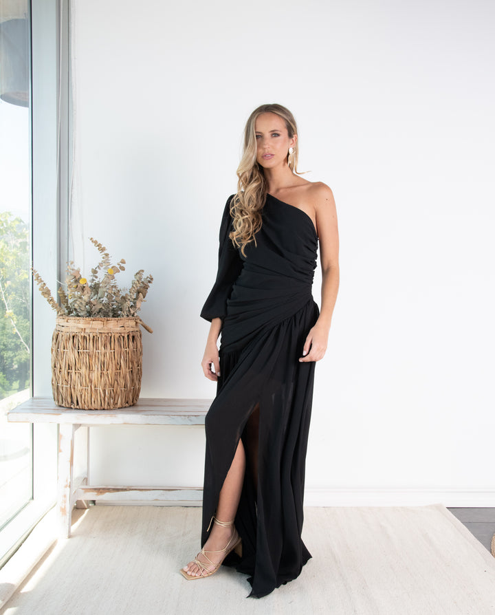 Vestido Largo de Fiesta Viviana Una Manga Negro