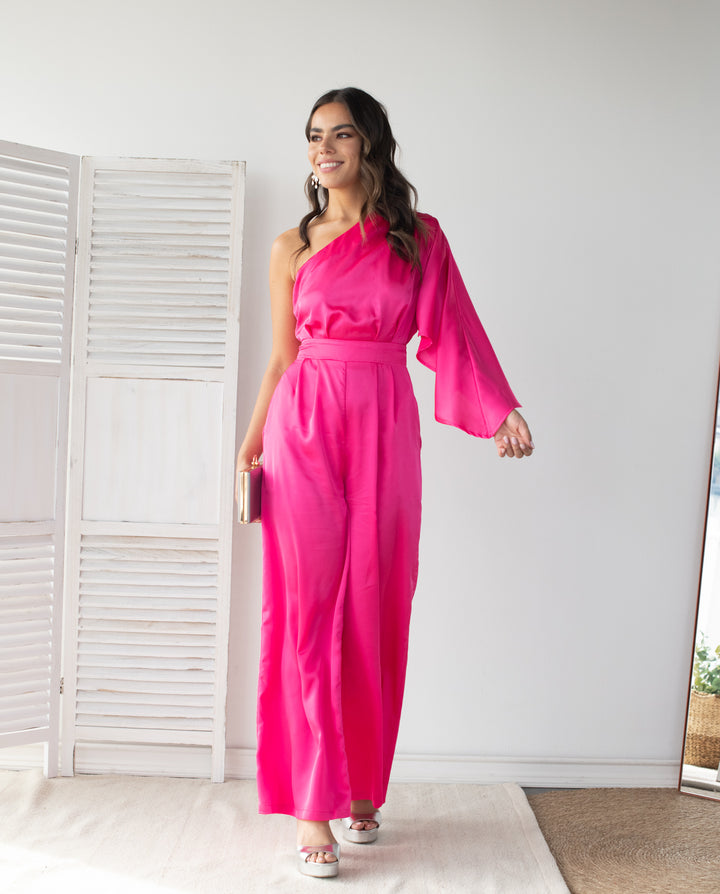 Enterito Largo Laura Satín fucsia