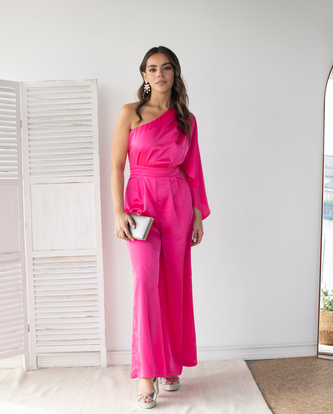 Enterito Largo Laura Satín fucsia