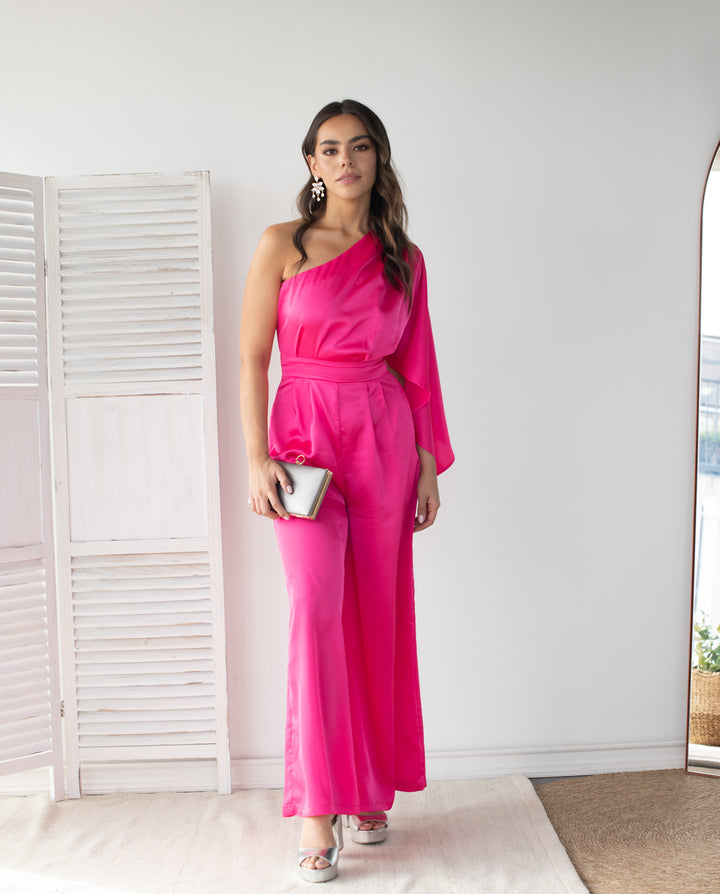 Enterito Largo Laura Satín fucsia