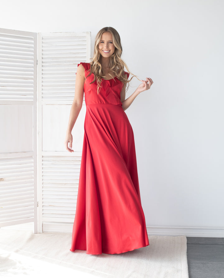 Vestido Largo de Fiesta Mercedes Rojo