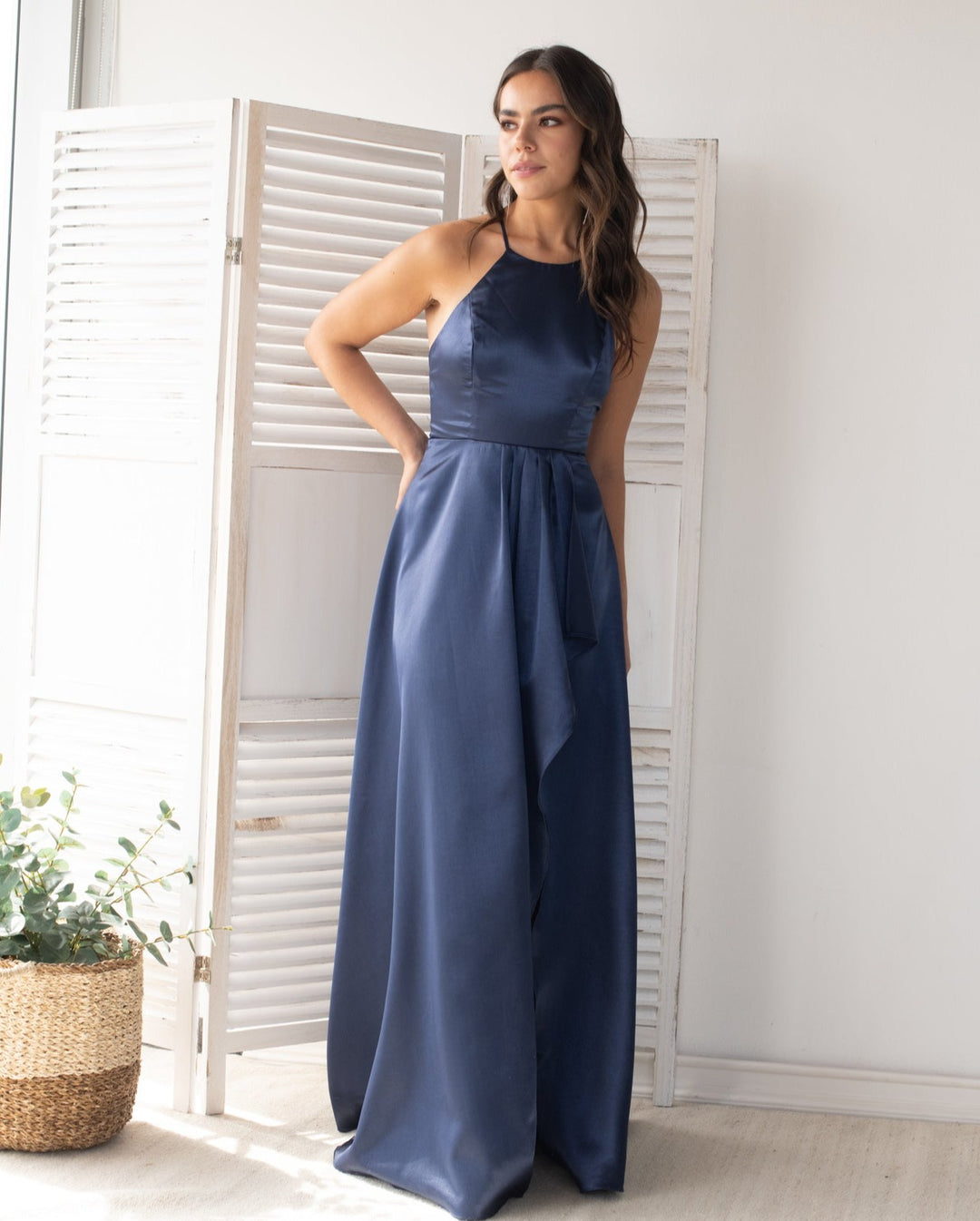 Vestido Largo de Fiesta Mariela Halter Azul Oscuro