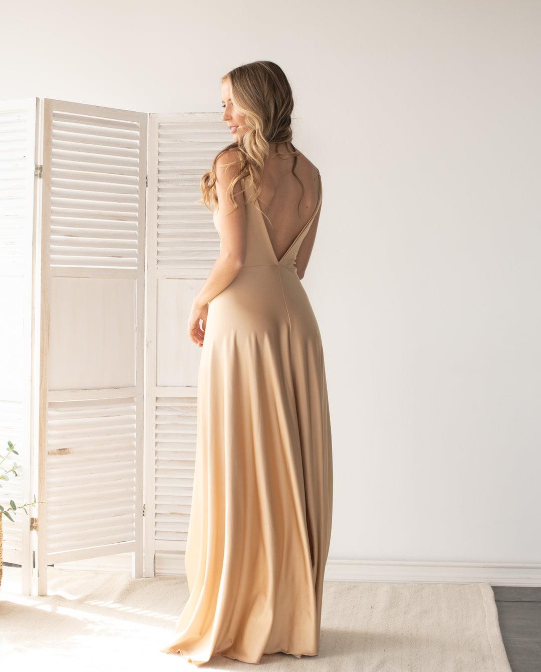 Vestido Largo de Fiesta Nudo Dorado Claro