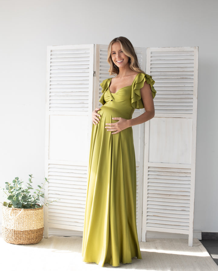 Vestido Largo de Fiesta Natalia Verde Limon