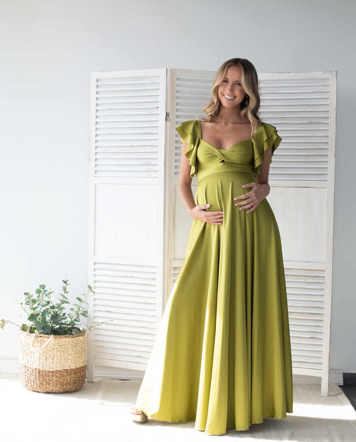 Vestido Largo de Fiesta Natalia Verde Limon