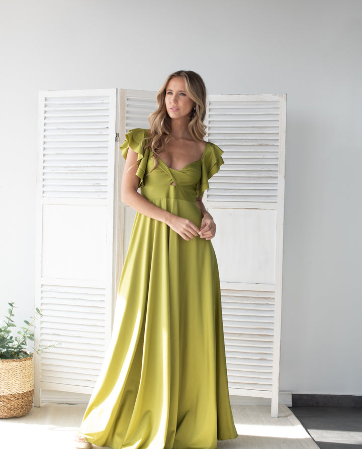 Vestido Largo de Fiesta Natalia Verde Limon