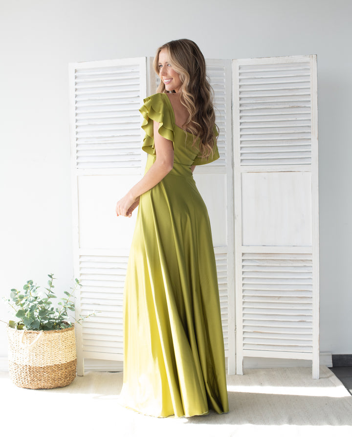 Vestido Largo de Fiesta Natalia Verde Limon