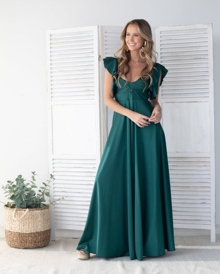 Vestido Largo de Fiesta Natalia Verde Oscuro