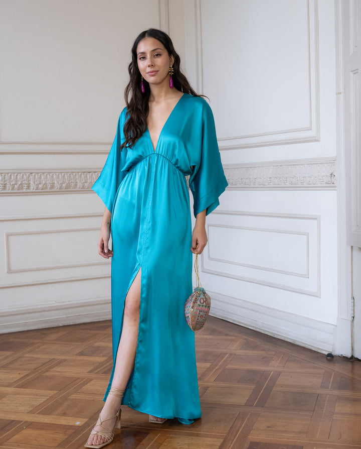 Vestido de Fiesta Pola Satín Turquesa Claro