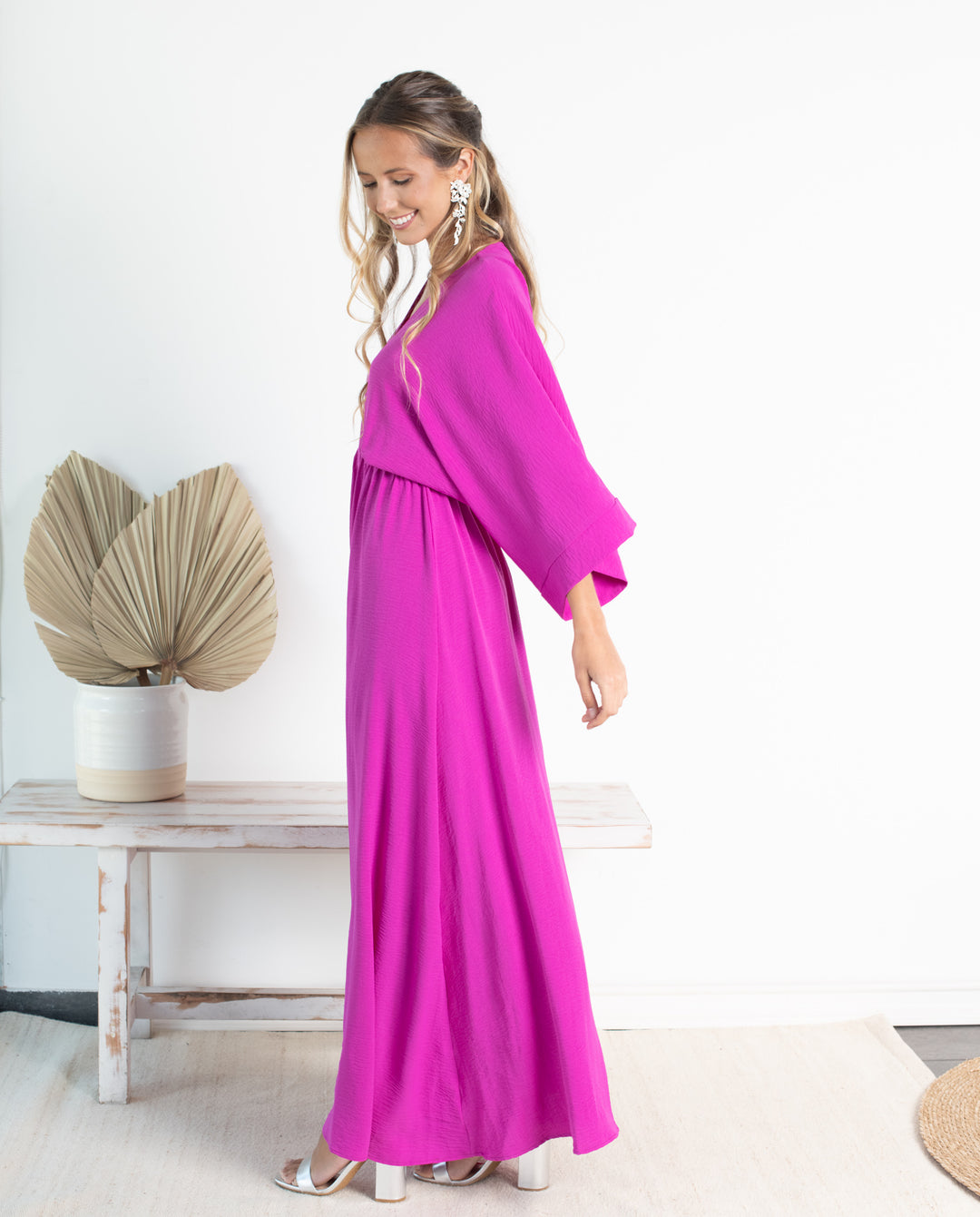 VESTIDO DE FIESTA LARGO POLA FUCSIA