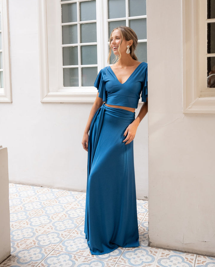 Conjunto Fiesta Isa Lycra Dupont Turquesa Oscuro