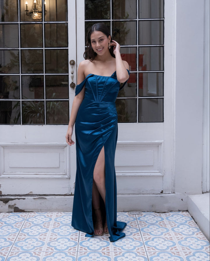 Vestido de Fiesta Mera Corset Turquesa Oscuro