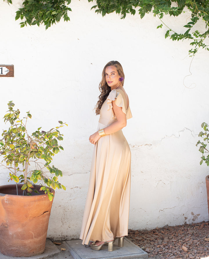 Vestido Largo de Fiesta Isa Dorado Claro