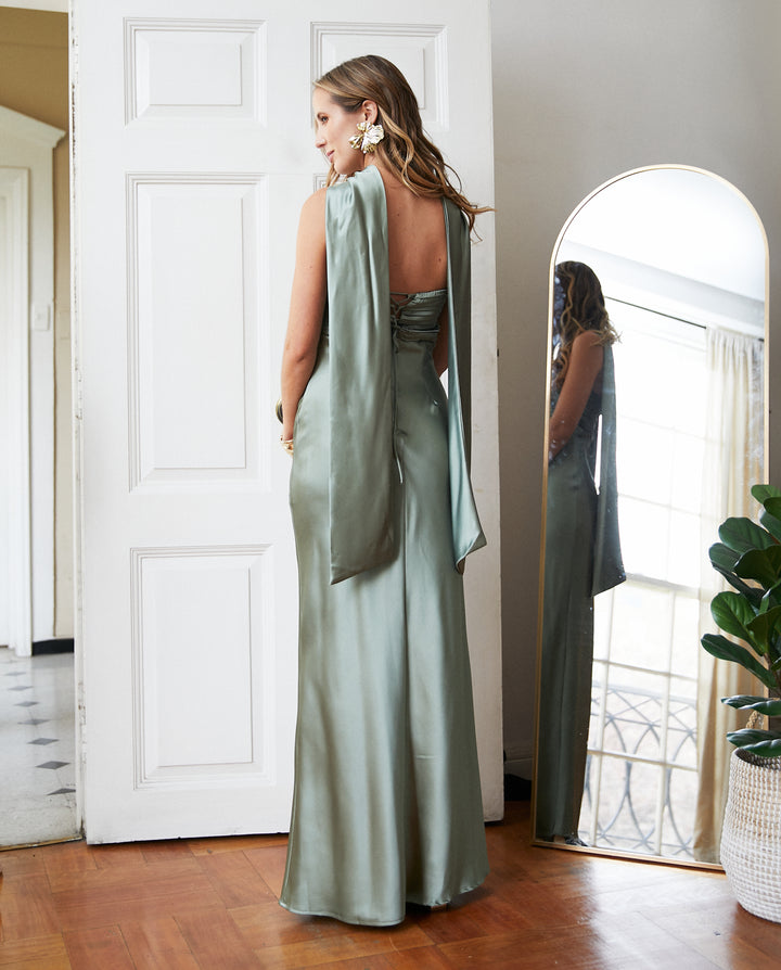 Vestido Largo de Fiesta Uma Verde Olivo