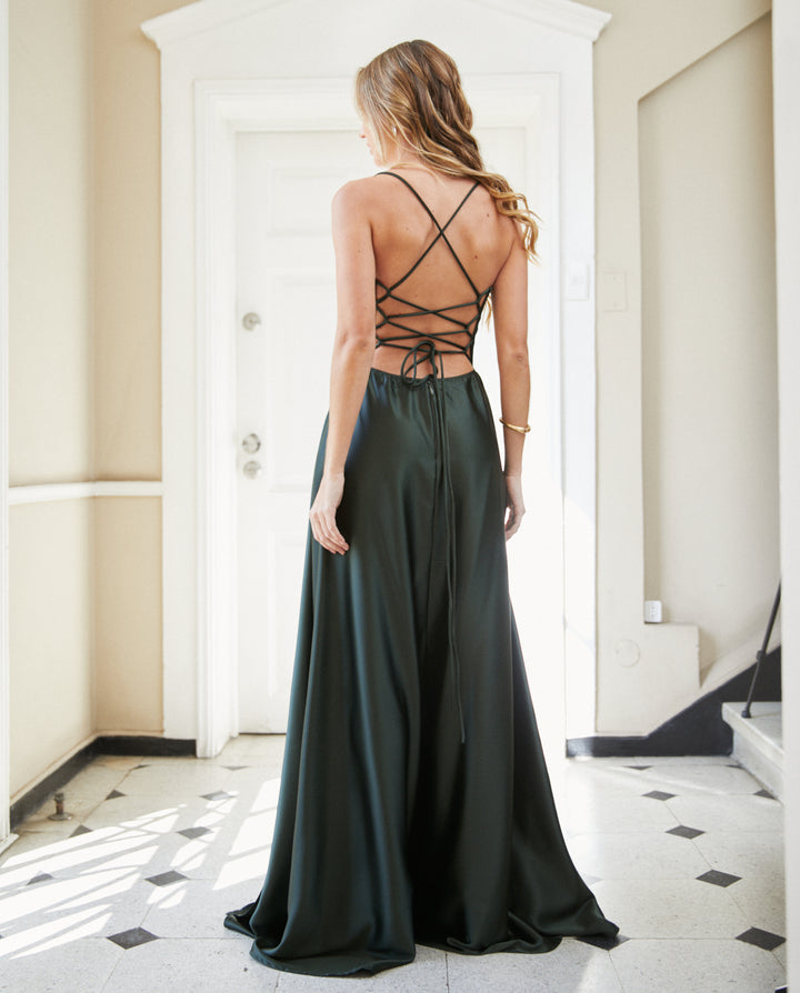 Vestido Largo de Fiesta Laureta Verde Olivo