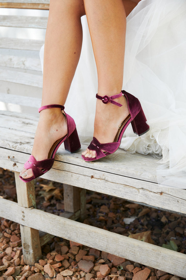 Zapato De Fiesta Terciopelo Alicante Burdeo