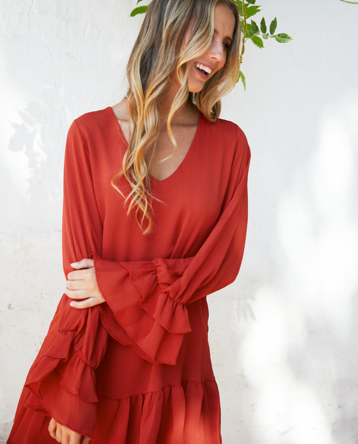 Vestido Corto de Fiesta Magnolia Terracota