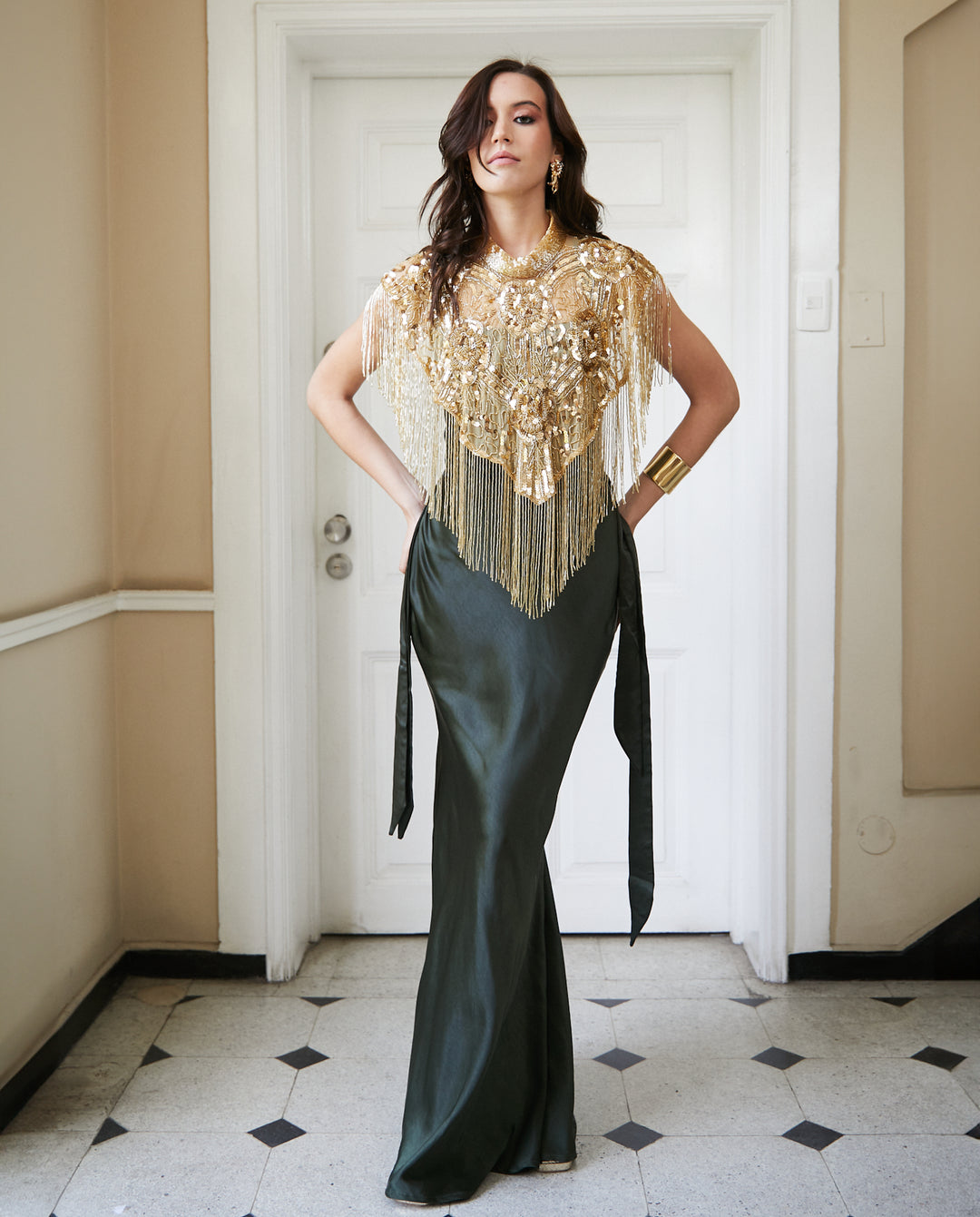 Vestido Largo de Fiesta Capri Verde Olivo