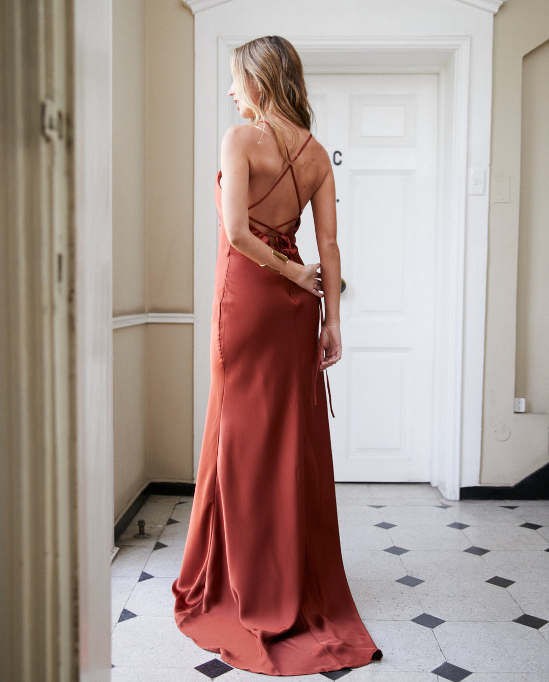 Vestido Largo de Fiesta Alina Terracota