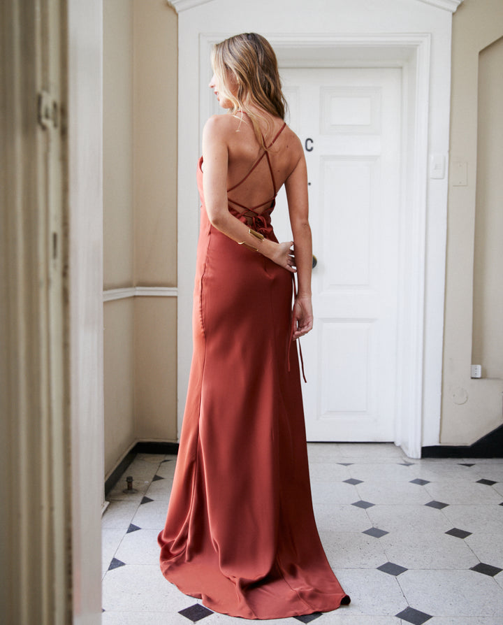 Vestido Largo de Fiesta Alina Terracota