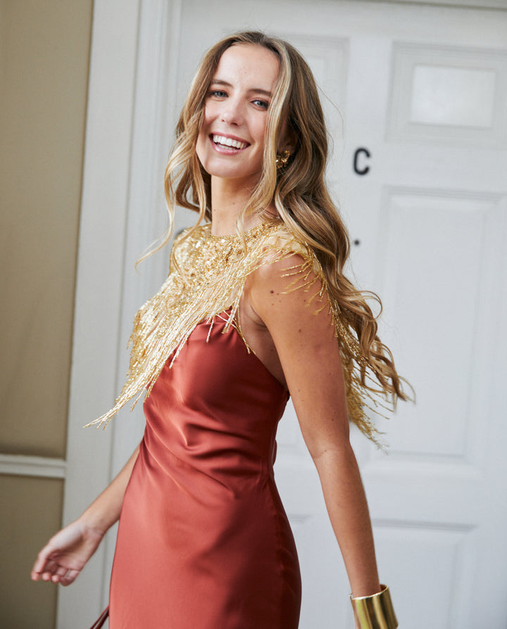 Vestido Largo de Fiesta Alina Terracota