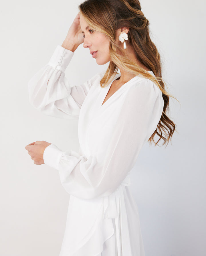 VESTIDO DE NOVIA CORTO JACINTA MANGA LARGA IVORY