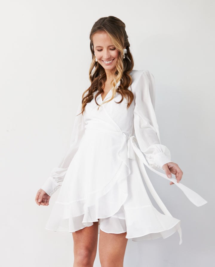 VESTIDO DE NOVIA CORTO JACINTA MANGA LARGA IVORY