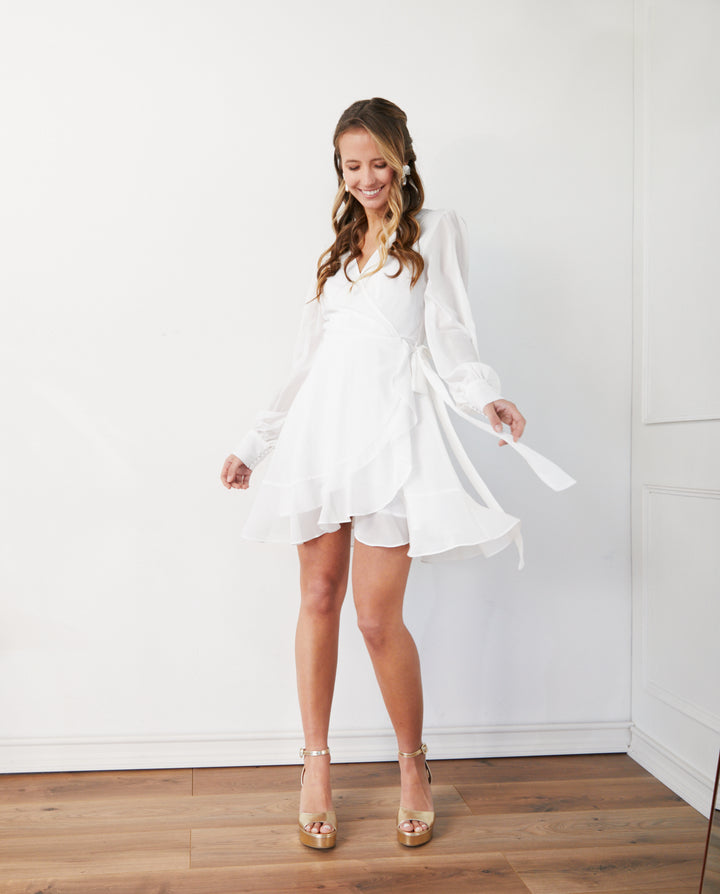 VESTIDO DE NOVIA CORTO JACINTA MANGA LARGA IVORY