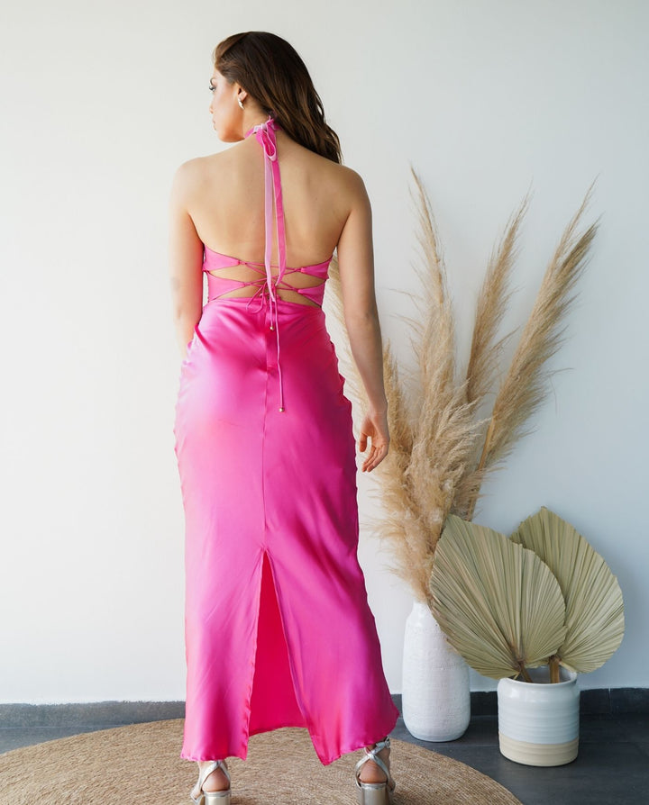 Vestido de Fiesta Largo Cote Rosado Intenso