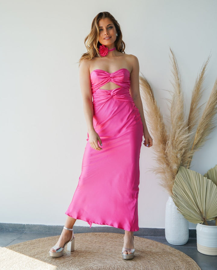 Vestido de Fiesta Largo Cote Rosado Intenso