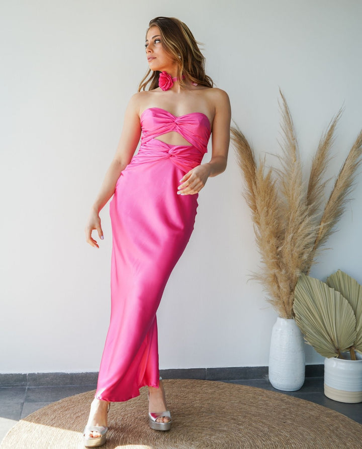 Vestido de Fiesta Largo Cote Rosado Intenso