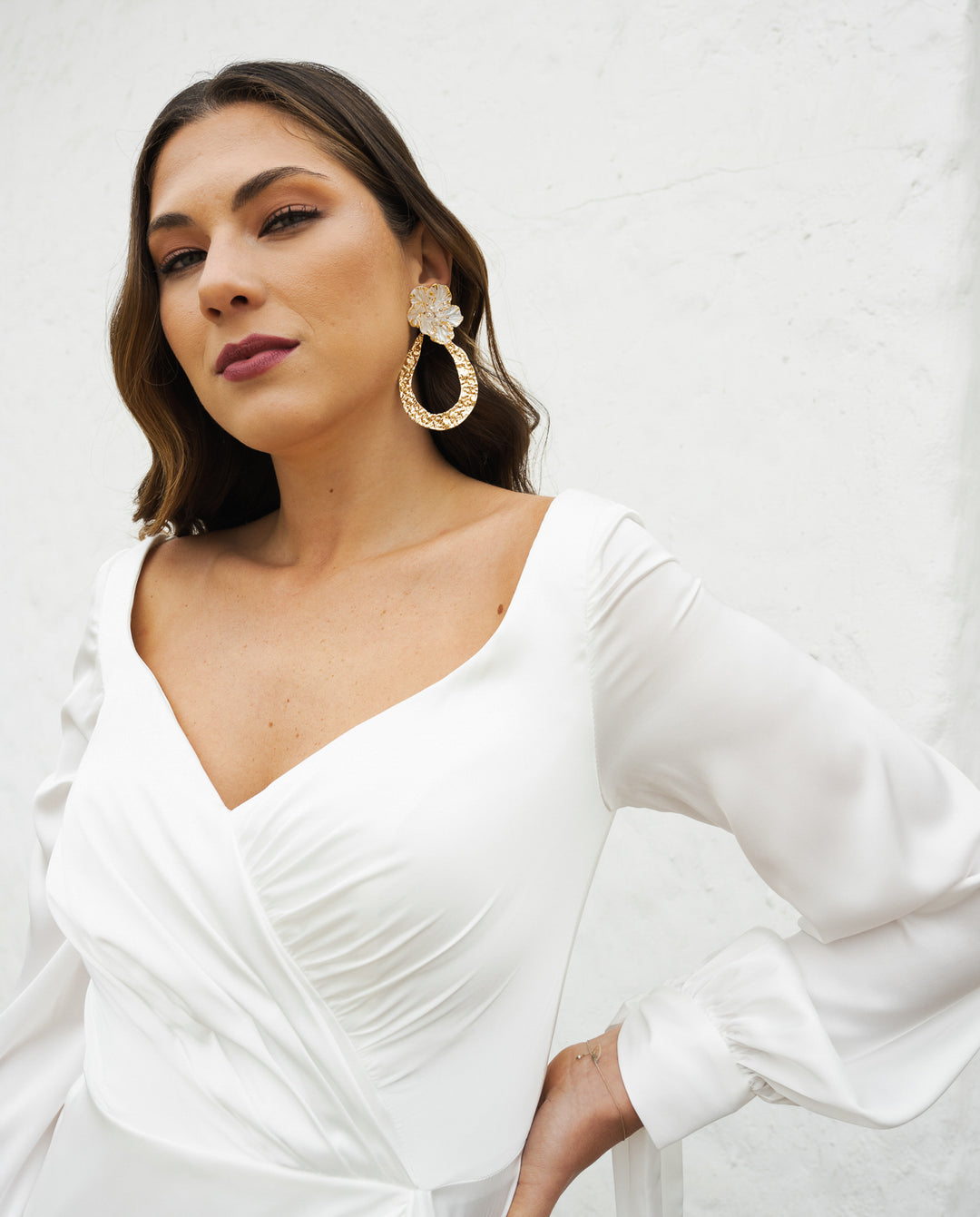 Aros De Fiesta Luna Flor Ivory