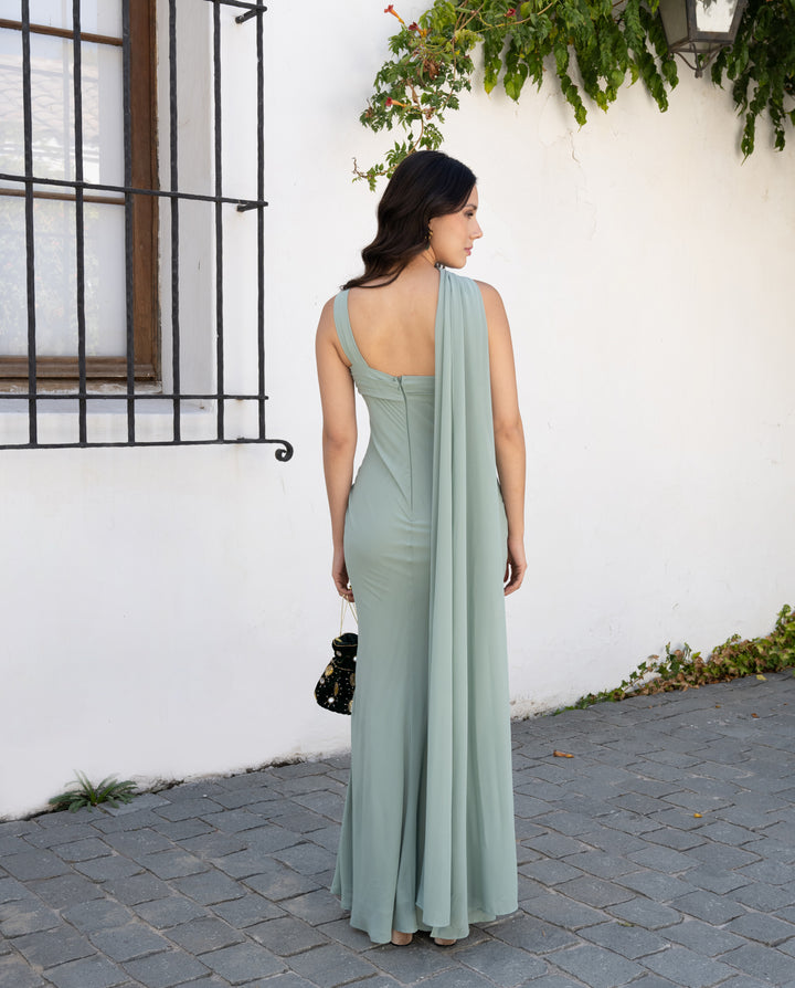 Vestido De Fiesta Anastasia Gasa Pistacho
