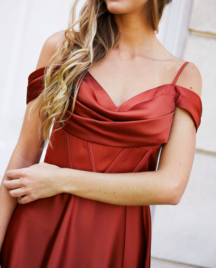 Vestido Largo de Fiesta Atenea Corset Terracota