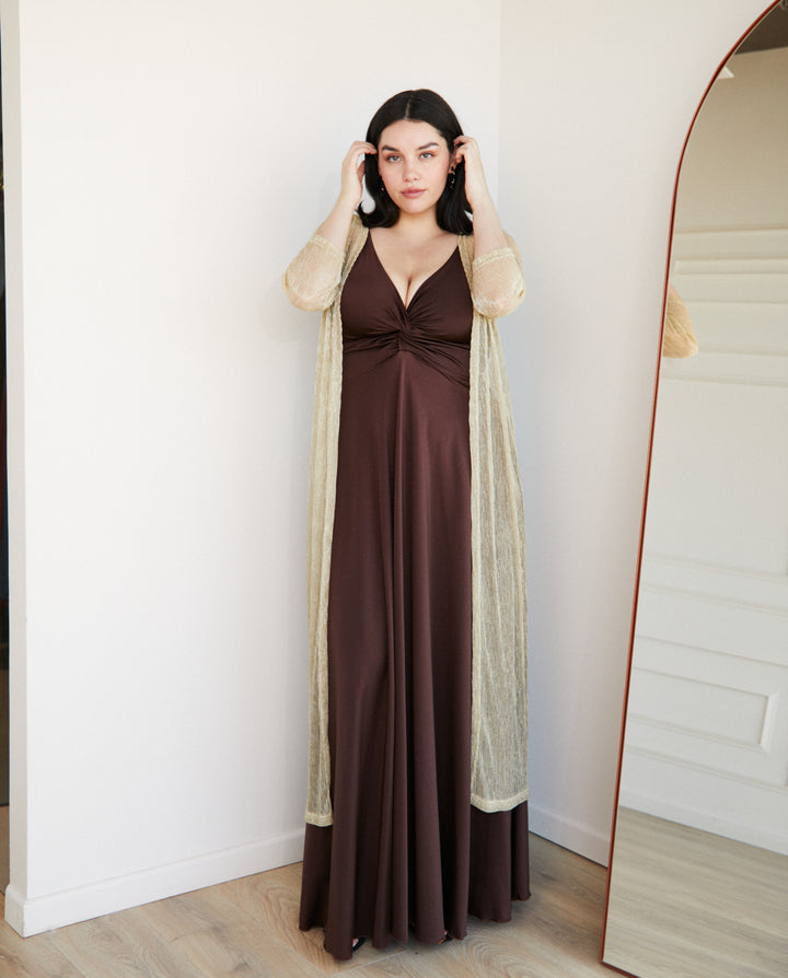 Vestido Largo de Fiesta Nudo Chocolate