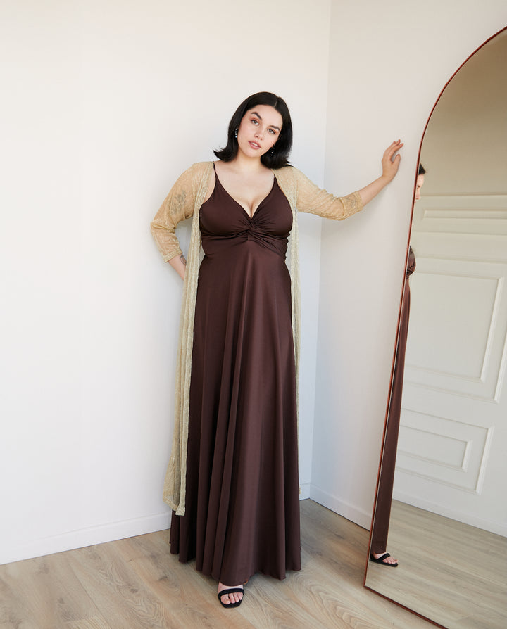 Vestido Largo de Fiesta Nudo Chocolate