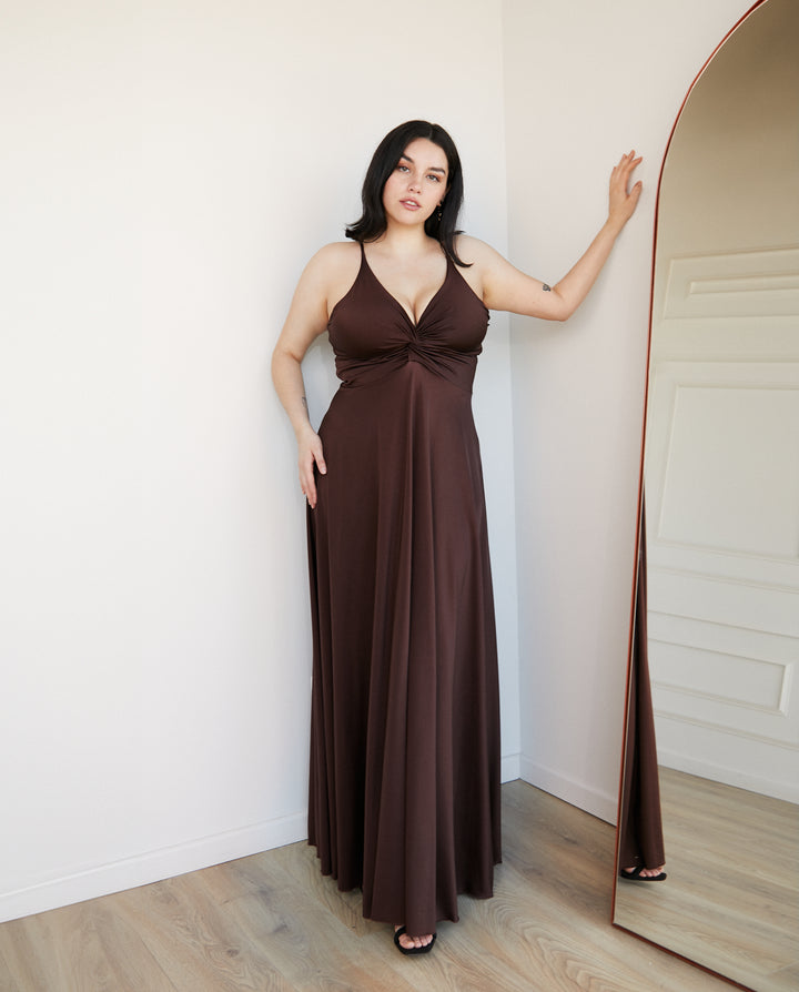 Vestido Largo de Fiesta Nudo Chocolate