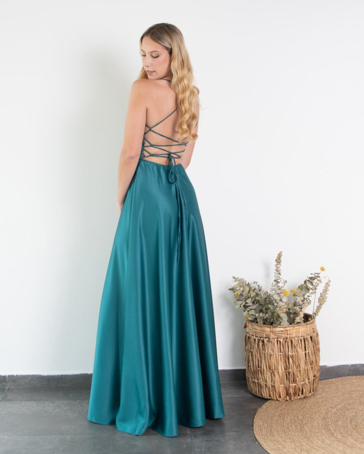 Vestido de Fiesta Largo Camila Verde Petróleo
