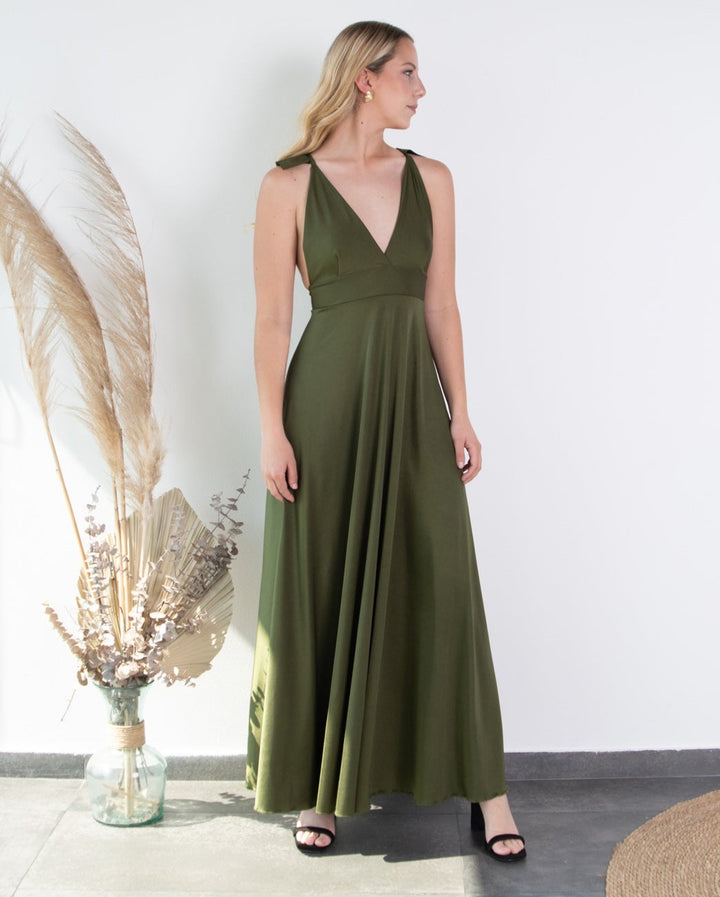 Vestido de Fiesta Largo Isidora Verde Olivo
