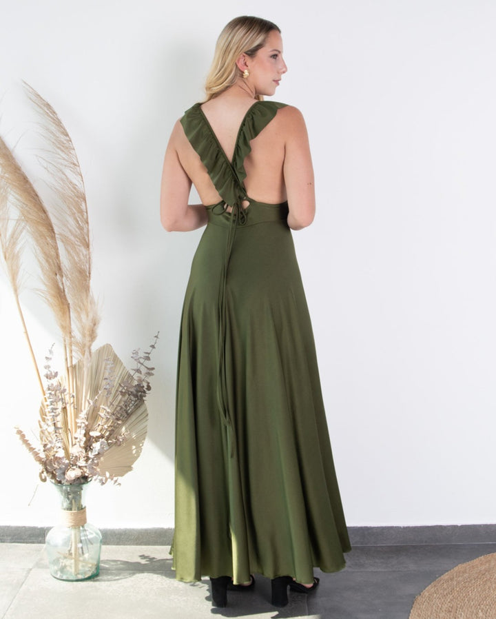 Vestido de Fiesta Largo Isidora Verde Olivo