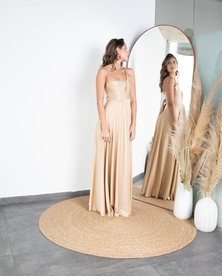 Vestido Largo de Fiesta Caro Dorado