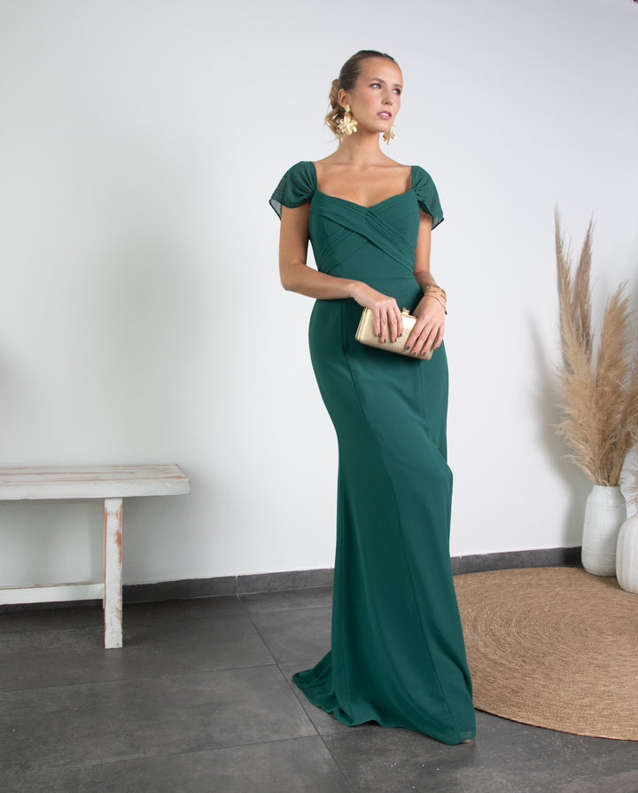 Vestido Largo de Fiesta Pabla Verde Oscuro