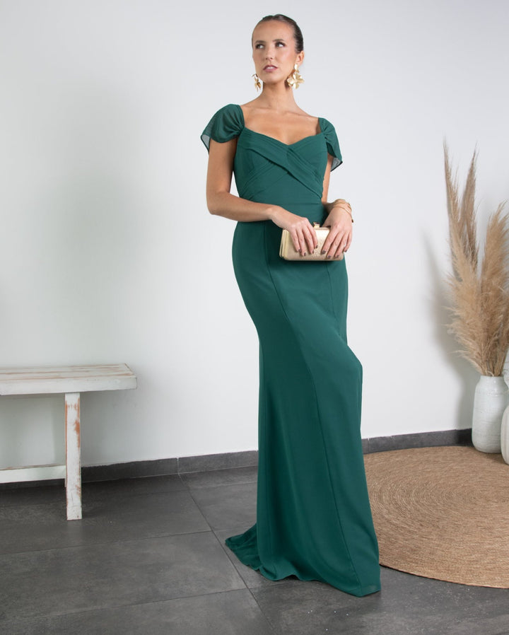 Vestido Largo de Fiesta Pabla Verde Oscuro