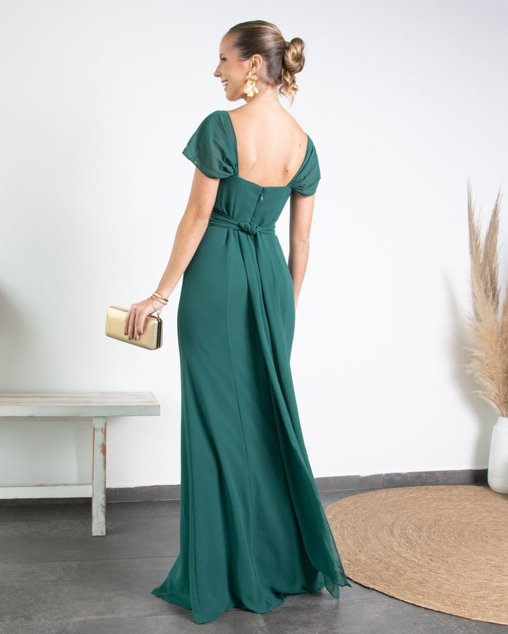 Vestido Largo de Fiesta Pabla Verde Oscuro