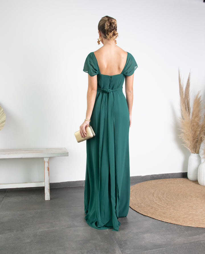 Vestido Largo de Fiesta Pabla Verde Oscuro