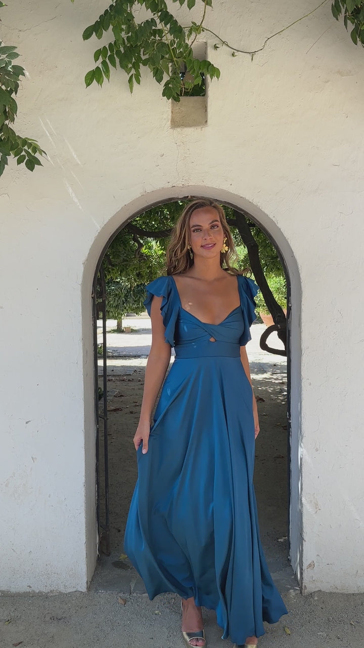 Vestido Largo de Fiesta Natalia Turquesa Oscuro