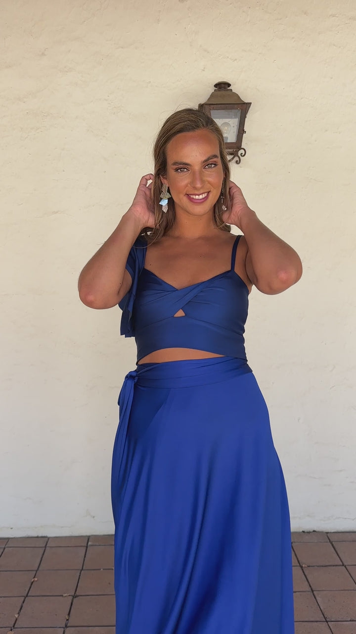 Conjunto de Fiesta Sole un Hombro Lycra Dupont Azul Royal