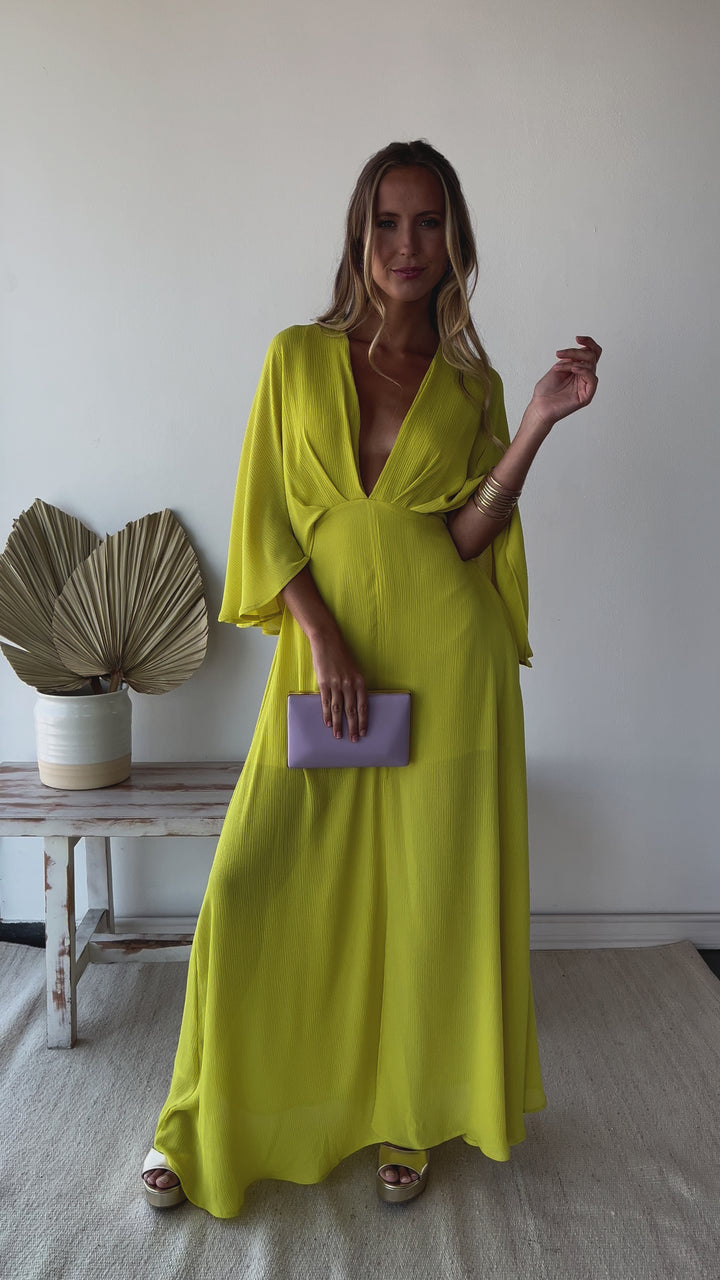 Vestido Largo de Fiesta Iris Verde Limón