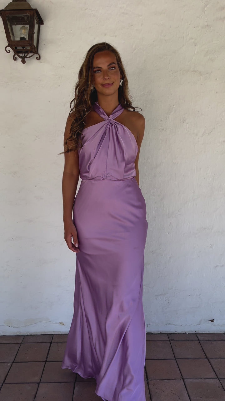 Vestido Largo de Fiesta Sofía Halter Lila
